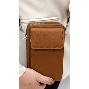 Dámska hnedá kabelka na telefón/peňaženka s popruhom crossbody ANDREA