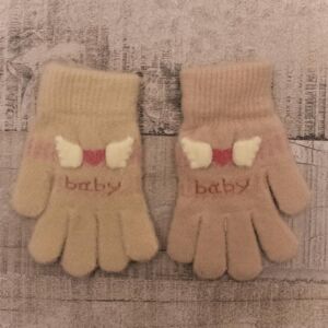Detské zateplené béžové rukavice 6-12Y BOW