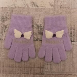 Detské zateplené fialové rukavice 6-12Y BOW